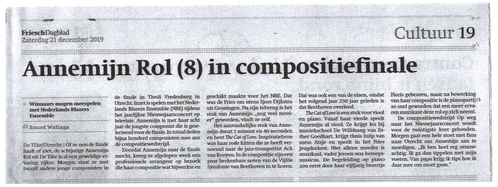 2019-12-21 Friesch Dagblad - Annemijn Rol in compositiefinale